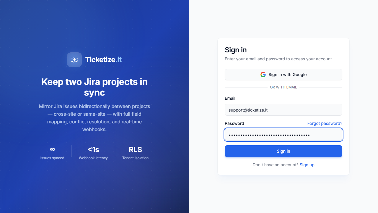 The login form