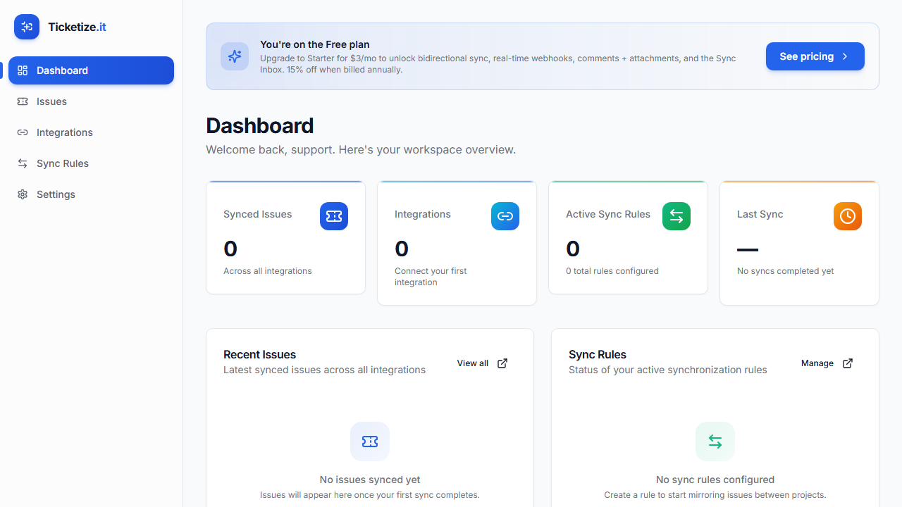 The dashboard empty state