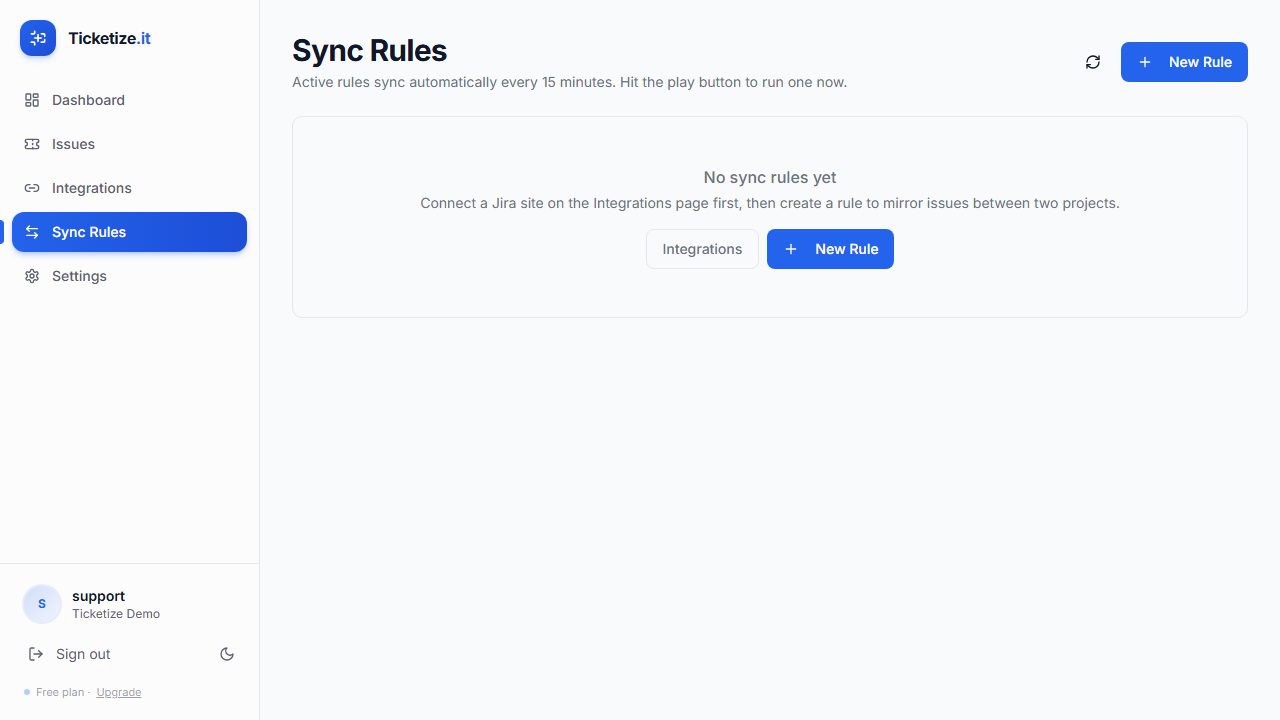 Sync Rules — empty state