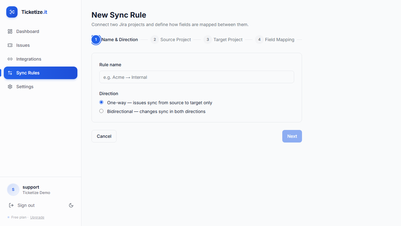 The new sync rule wizard