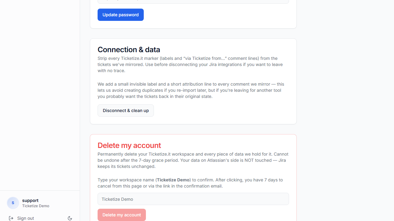 Settings — Disconnect & clean up